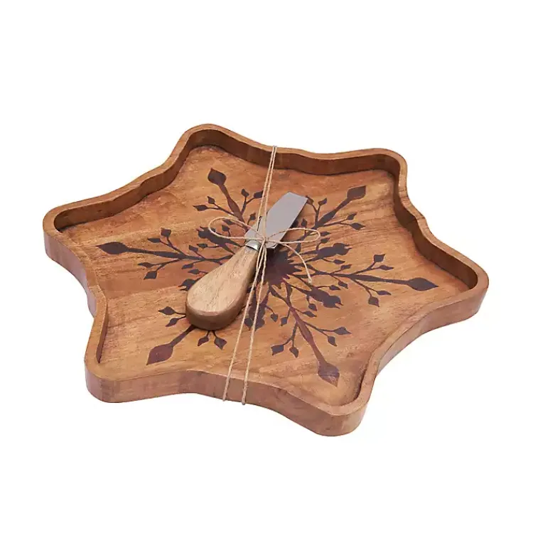 Serving & Entertaining-Kirklands Home Wood Snowflake Serving Board with Spreader Brown