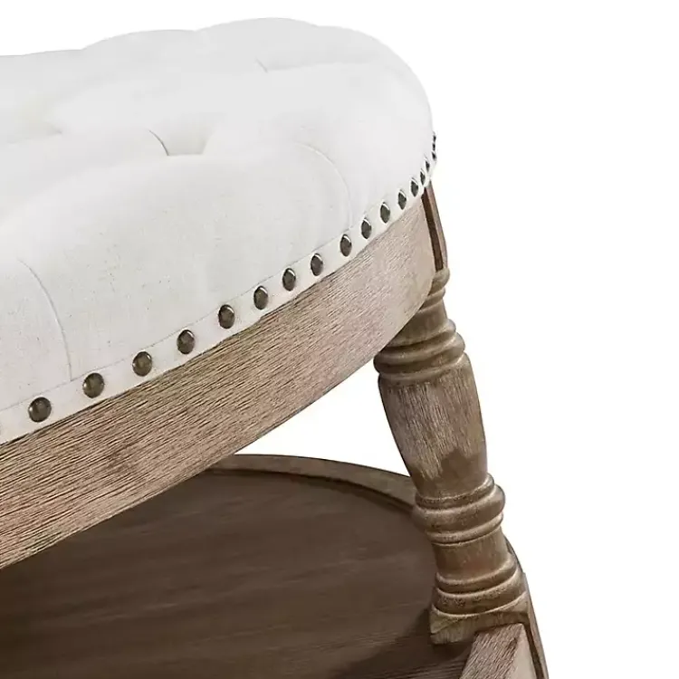 Benches & Ottomans-Kirklands Home Round Cepheus Tufted Ottoman Ivory