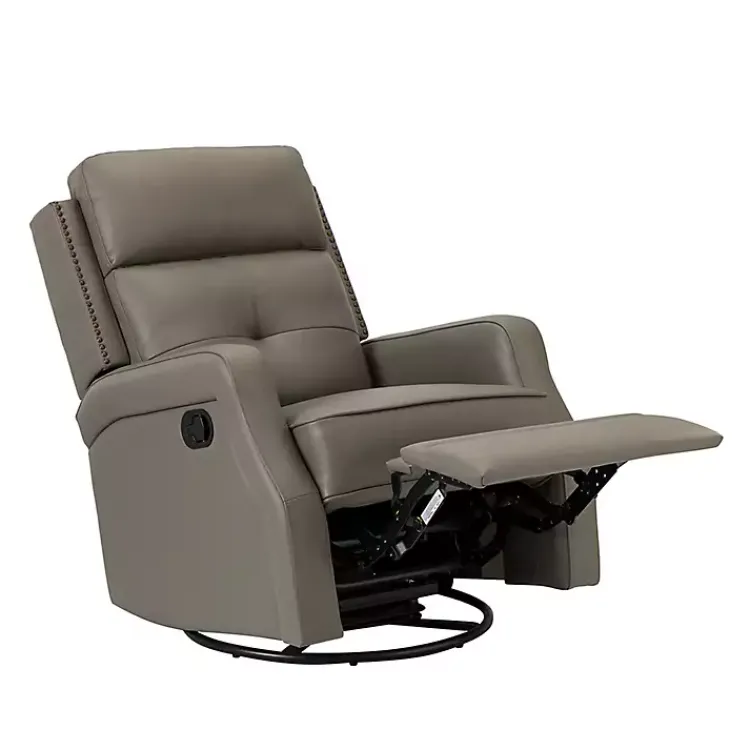 Accent Chairs-Kirklands Home Leather Swivel Rocker Recliner Gray