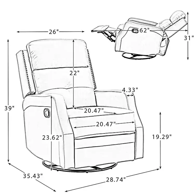 Accent Chairs-Kirklands Home Leather Swivel Rocker Recliner Gray