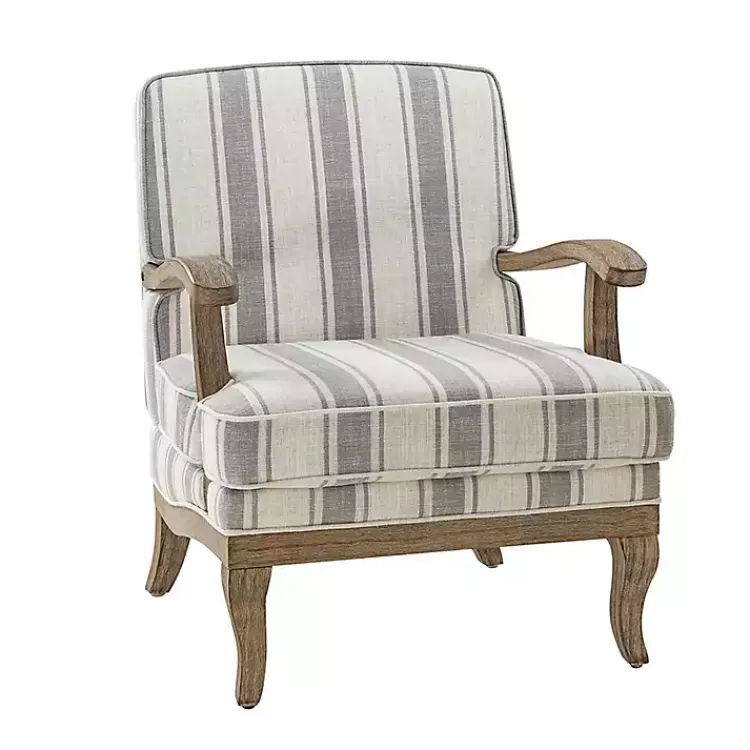 Accent Chairs-Kirklands Home Farmhouse Gray & Ivory Striped Armchair