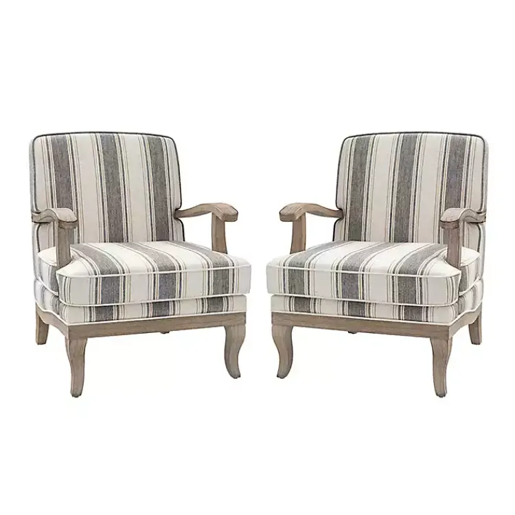 Accent Chairs-Kirklands Home Farmhouse Gray & Brown Striped Armchairs, Set of 2