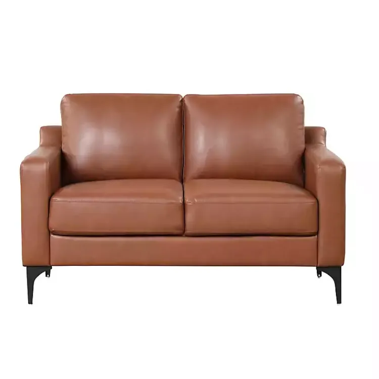 Sofas & Loveseats-Kirklands Home Faux Leather Fletcher Loveseat Brown