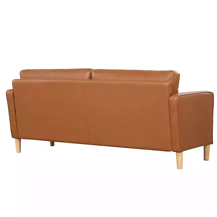 Sofas & Loveseats-Kirklands Home Caramel Faux Leather Chelsea Sofa Brown