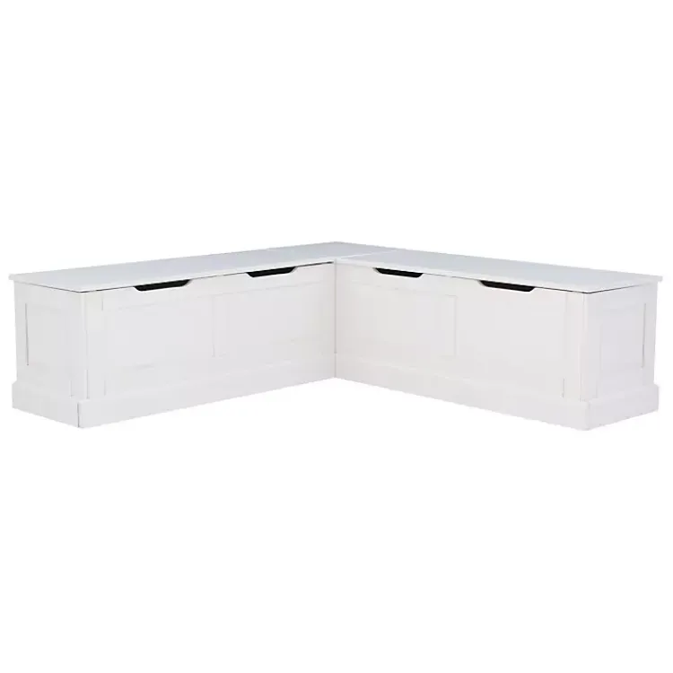 Benches & Ottomans-Kirklands Home White Corner Bench with Black Cushions
