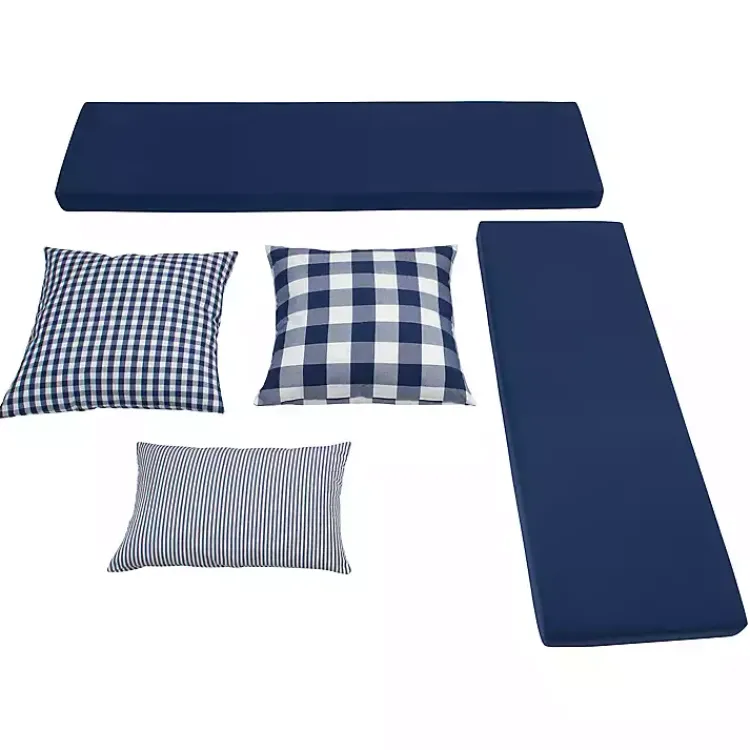 Benches & Ottomans-Kirklands Home White Corner Bench with Blue Cushions