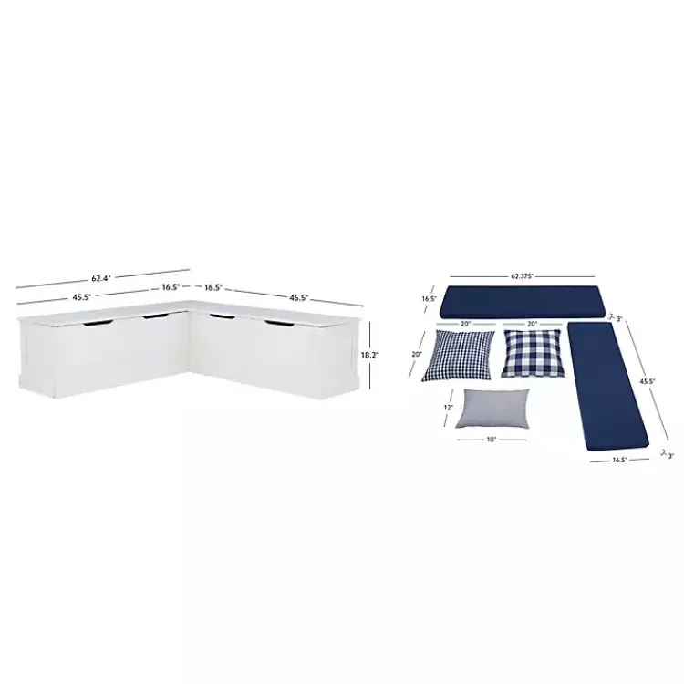 Benches & Ottomans-Kirklands Home White Corner Bench with Blue Cushions