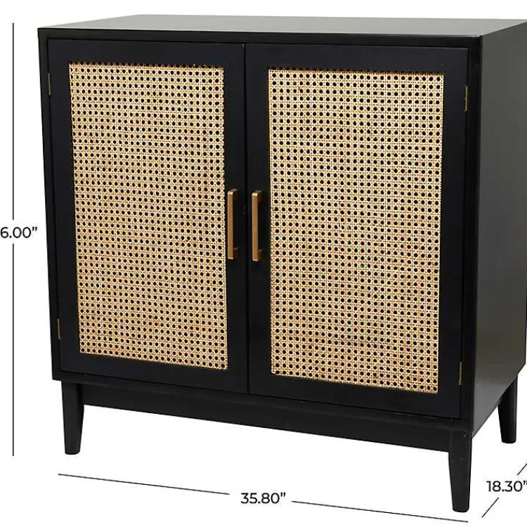 Cabinets & Sideboards-Kirklands Home Black Cane 2-Door Media Cabinet
