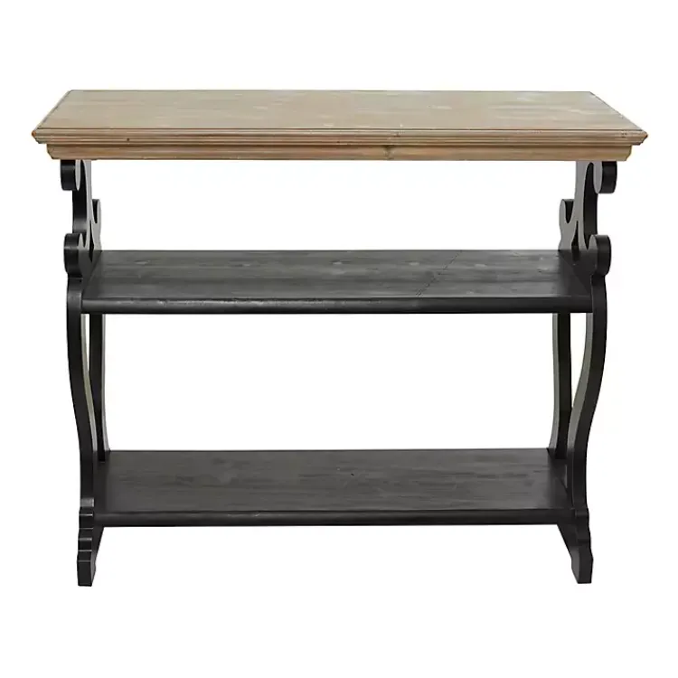 Console Tables-Kirklands Home Natural and Wood 3-Tier Console Table Black
