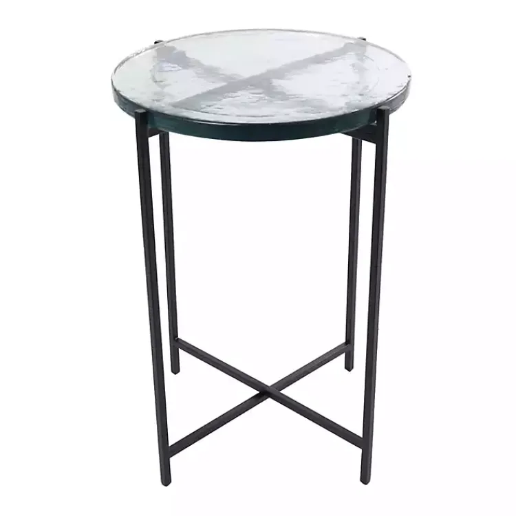 Accent & End Tables-Kirklands Home Clear Textured Glass & Black Iron Accent Table
