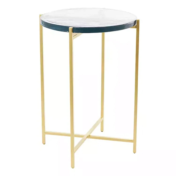 Accent & End Tables-Kirklands Home Clear Textured Glass & Gold Iron Accent Table