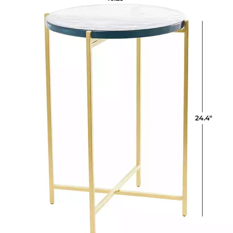 Accent & End Tables-Kirklands Home Clear Textured Glass & Gold Iron Accent Table