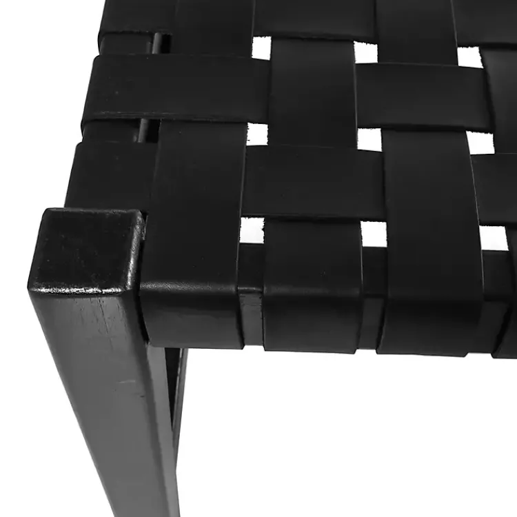 Benches & Ottomans-Kirklands Home Teak Wood and Leather Bench Black