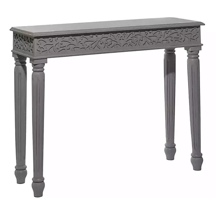 Console Tables-Kirklands Home Carved Wood Console Table Gray