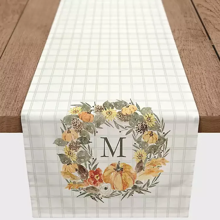 Table Linens-Kirklands Home Personalized Wreath Monogram Table Runner, 72 in.