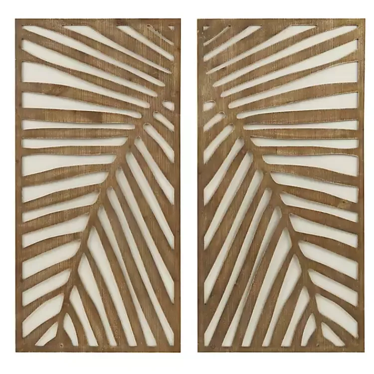 Wall Plaques-Kirklands Home Brown Wood Birch Palms Wall Plaques, Set of 2