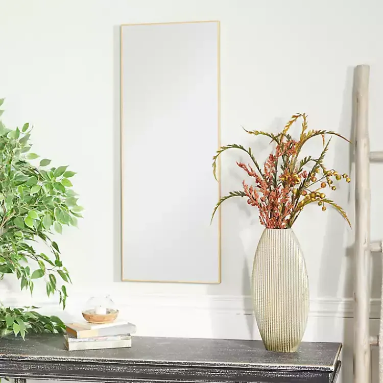 Framed Mirrors-Kirklands Home Gold Wood Rectangular Wall Mirror, 14x36 in.