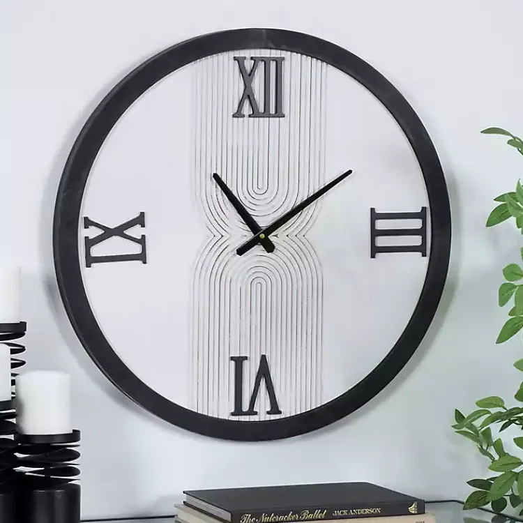 Clocks-Kirklands Home White and Black Modern Wall Clock