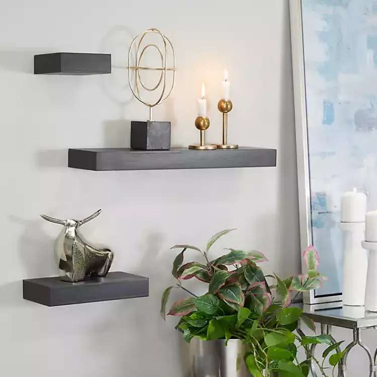 Shelves-Kirklands Home Wood Floating Shelves, Set of 3 Black