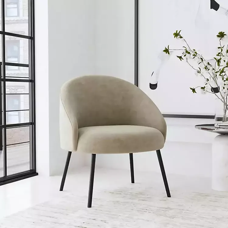 Accent Chairs-Kirklands Home Taupe Velvet Modern Accent Chair Tan