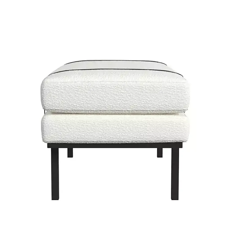 Benches & Ottomans-Kirklands Home Cream Boucle Black Faux Leather Bench White