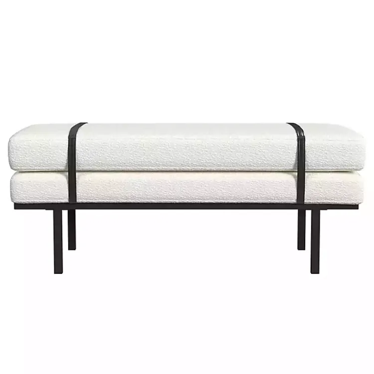 Benches & Ottomans-Kirklands Home Cream Boucle Black Faux Leather Bench White