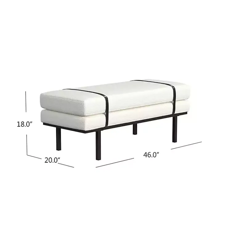 Benches & Ottomans-Kirklands Home Cream Boucle Black Faux Leather Bench White