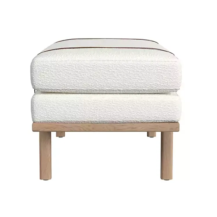 Entryway Furniture-Kirklands Home Cream Boucle Brown Faux Leather Bench White