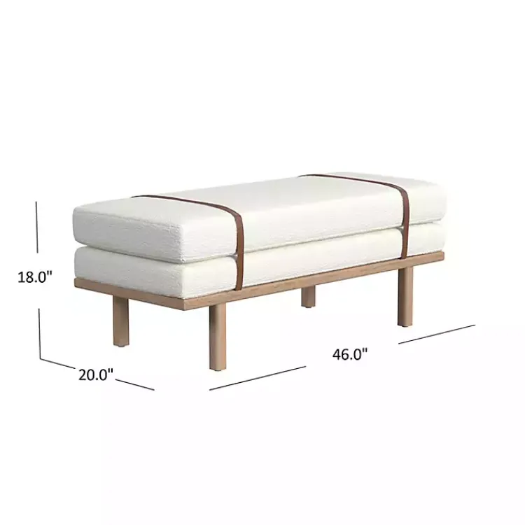 Entryway Furniture-Kirklands Home Cream Boucle Brown Faux Leather Bench White