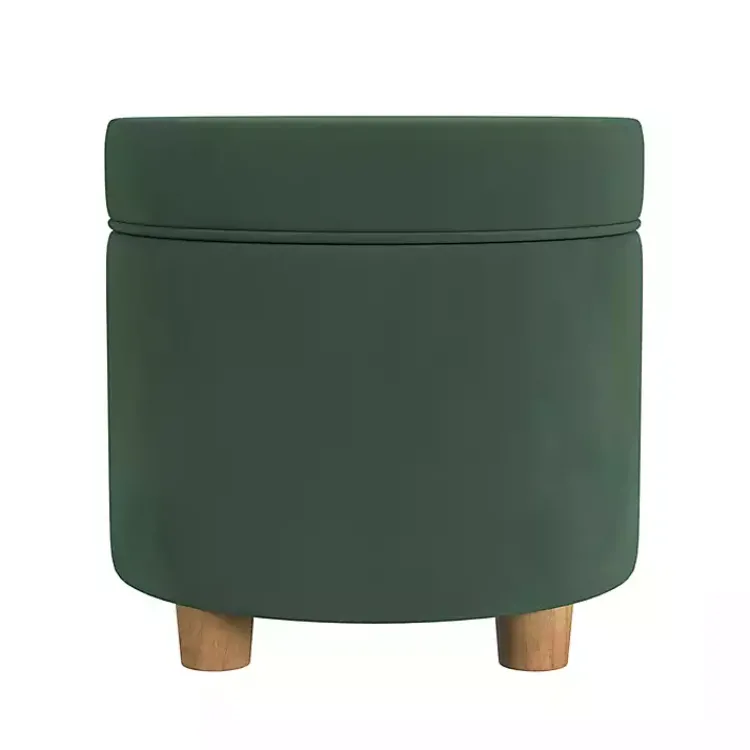Benches & Ottomans-Kirklands Home Moss Round Velvet Storage Ottoman Green