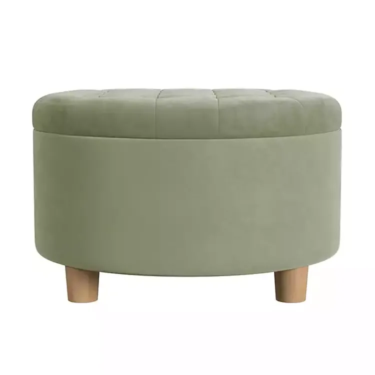 Benches & Ottomans-Kirklands Home Sage Round Velvet Tufted Storage Ottoman Green