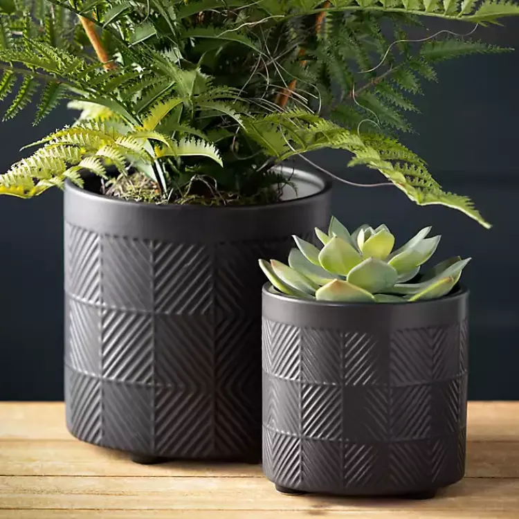 Planters-Kirklands Home Onyx Textured Ceramic Footed Planters, Set of 2 Black