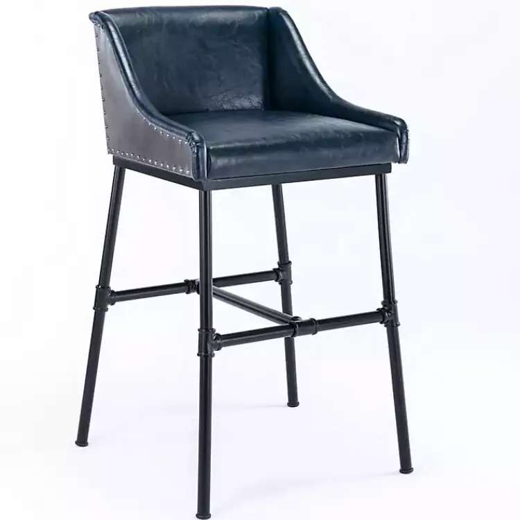Bar Stools & Counter Height Stools-Kirklands Home Midnight Faux Leather Parlor Bar Stool Blue