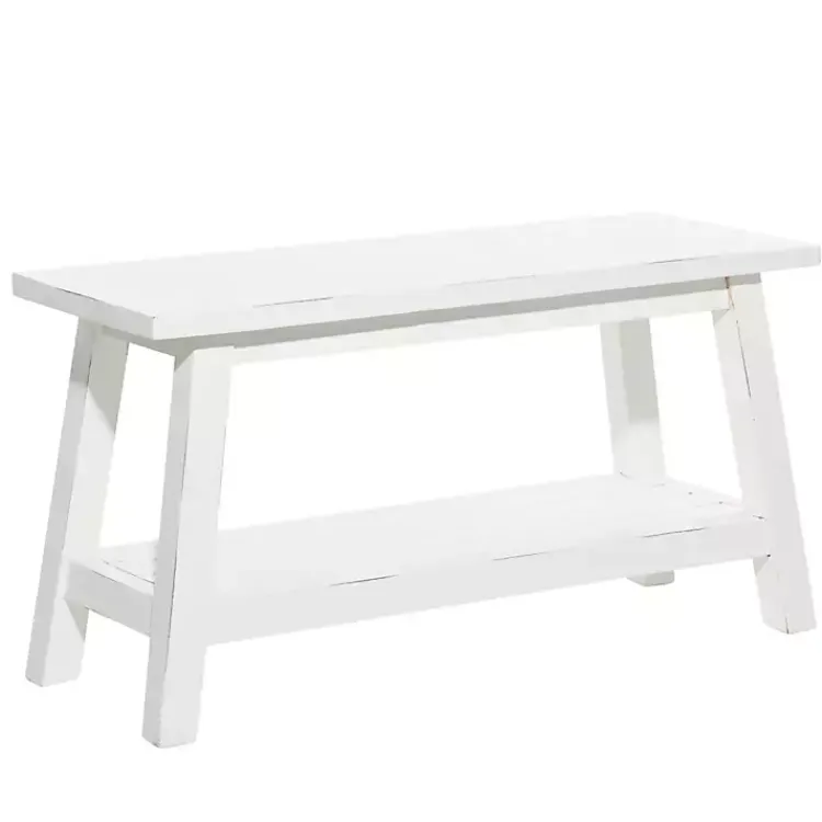 Entryway Furniture-Kirklands Home Wood Bench with Slatted Wood Base White