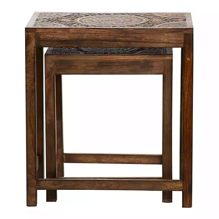 Accent & End Tables-Kirklands Home Wood Carved Floral Nesting Tables, Set of 2 Brown