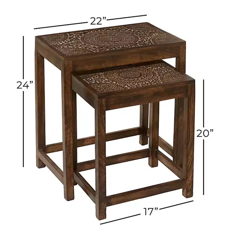 Accent & End Tables-Kirklands Home Wood Carved Floral Nesting Tables, Set of 2 Brown
