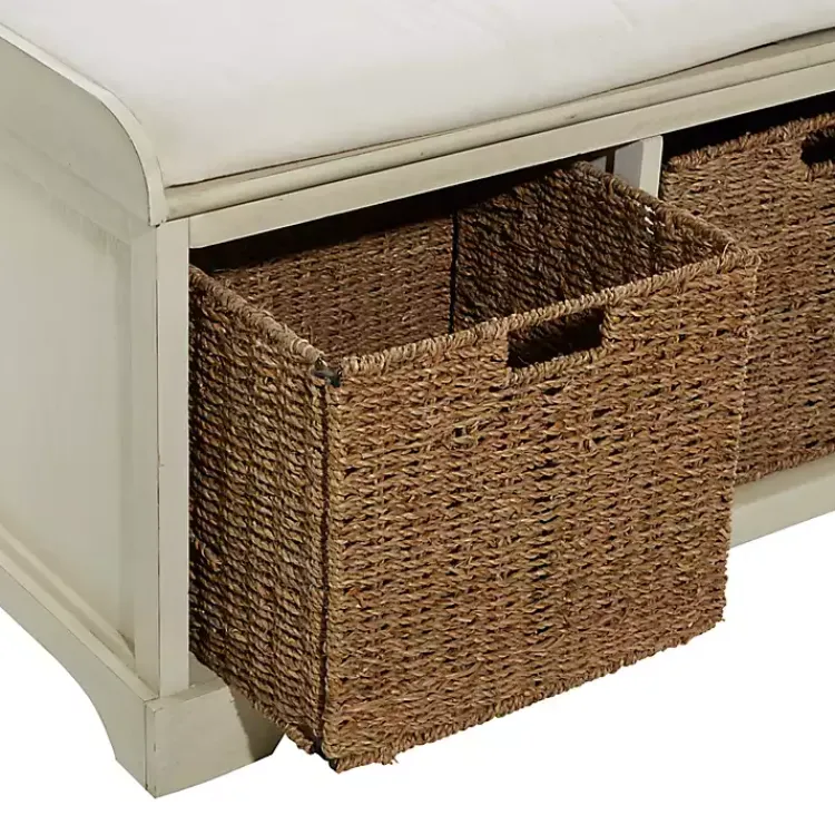 Entryway Furniture-Kirklands Home Cream Wood Bench with Storage Baskets White