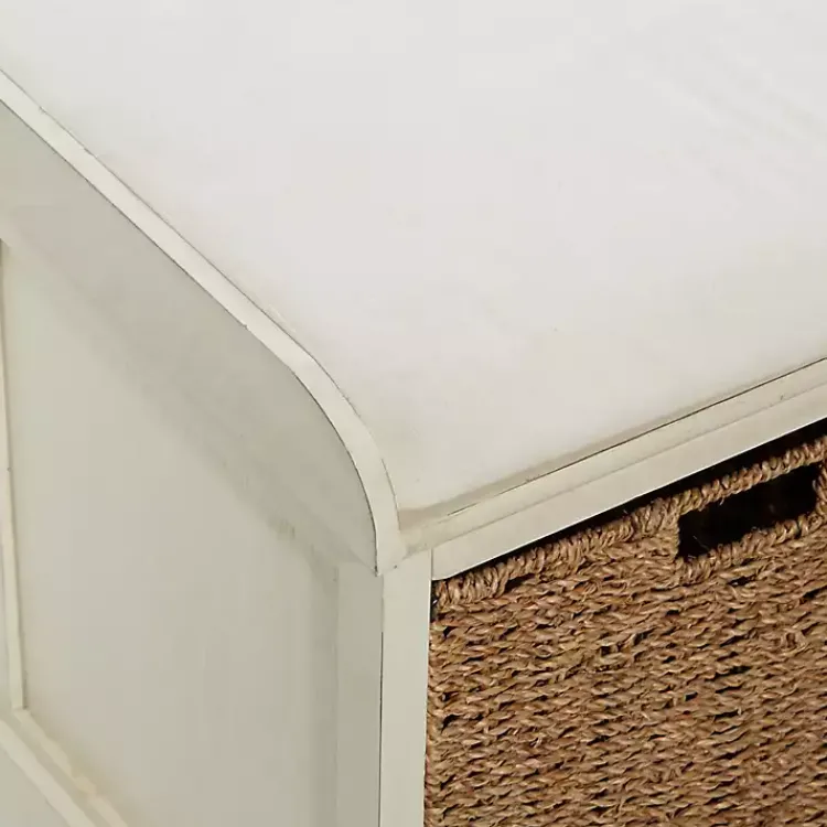 Entryway Furniture-Kirklands Home Cream Wood Bench with Storage Baskets White