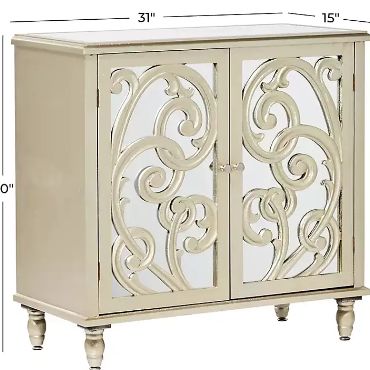 Entryway Furniture-Kirklands Home Wood Carved Scroll Mirrored Cabinet Gold