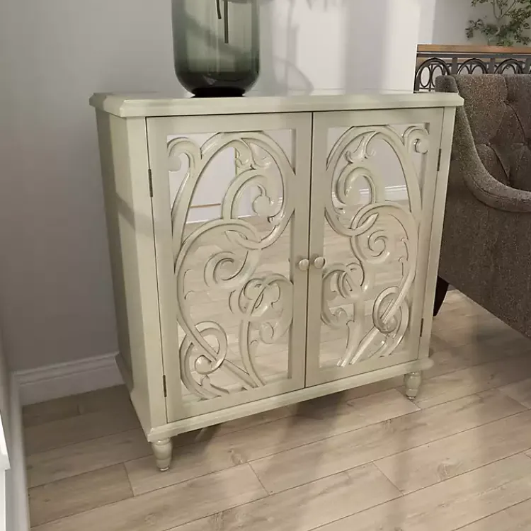 Entryway Furniture-Kirklands Home Wood Carved Scroll Mirrored Cabinet Gold