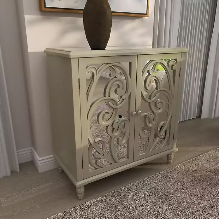 Entryway Furniture-Kirklands Home Wood Carved Scroll Mirrored Cabinet Gold