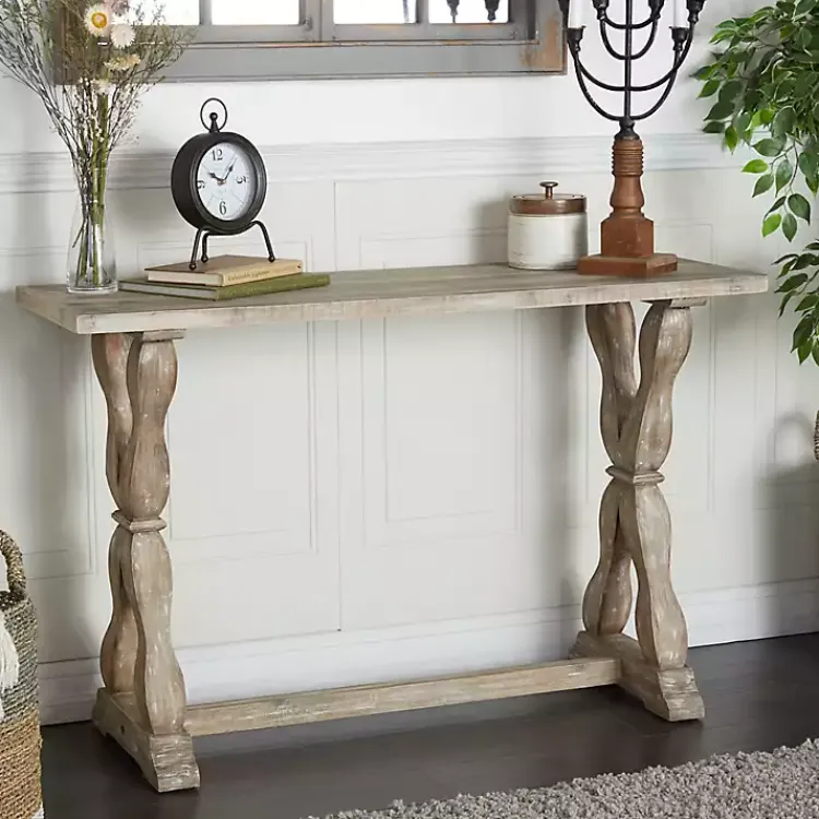 Console Tables-Kirklands Home Whitewashed Wood Trestle Base Console Table