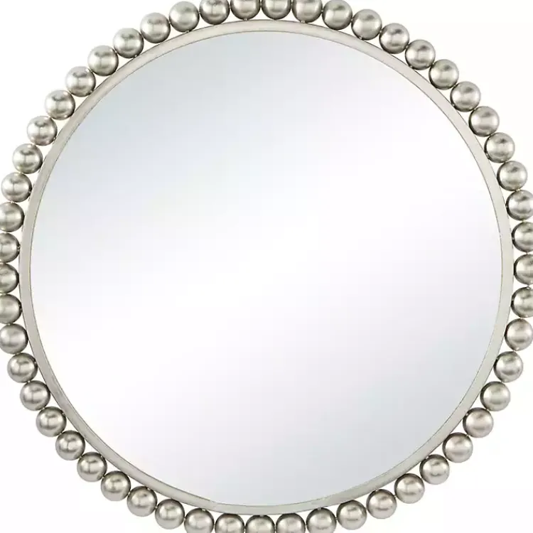 Decorative Mirrors-Kirklands Home Silver Metal Round Beaded Frame Wall Mirror