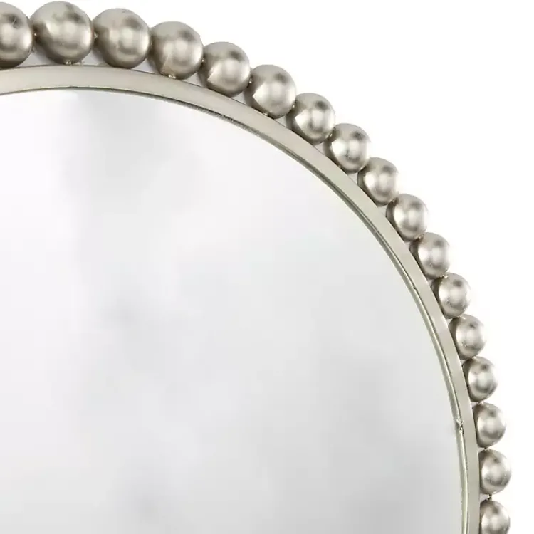 Decorative Mirrors-Kirklands Home Silver Metal Round Beaded Frame Wall Mirror