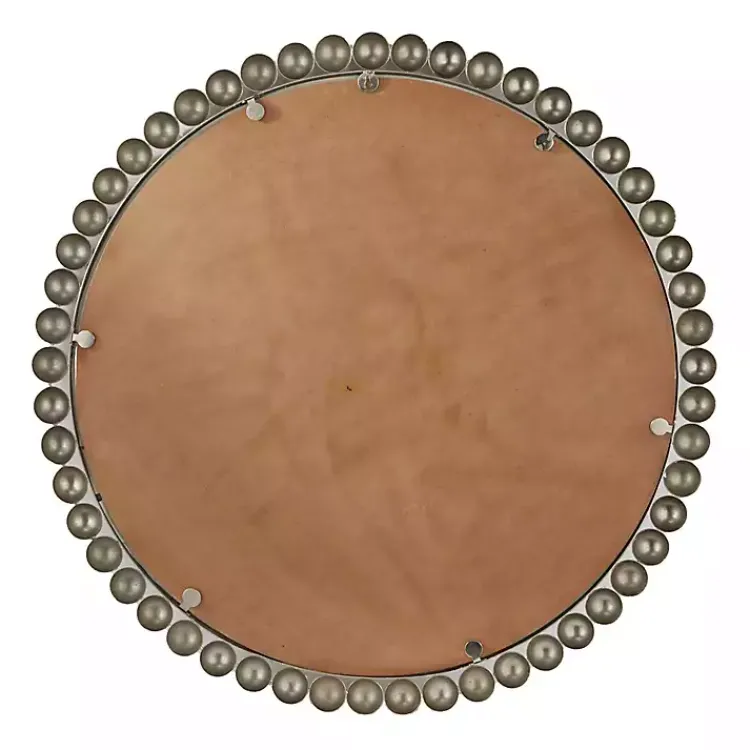 Decorative Mirrors-Kirklands Home Silver Metal Round Beaded Frame Wall Mirror