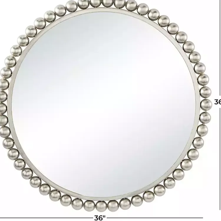 Decorative Mirrors-Kirklands Home Silver Metal Round Beaded Frame Wall Mirror