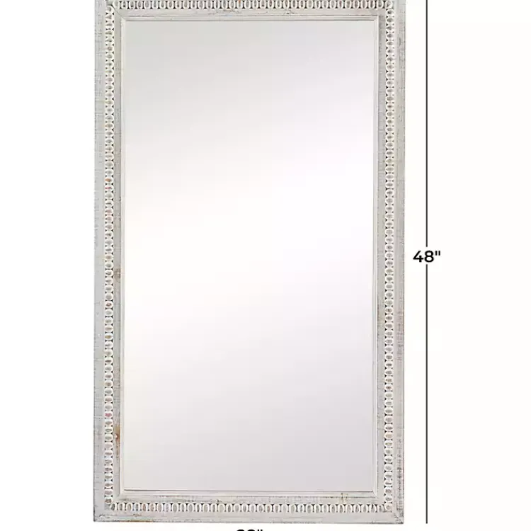 Decorative Mirrors-Kirklands Home Distressed White Wood Carved Frame Wall Mirror