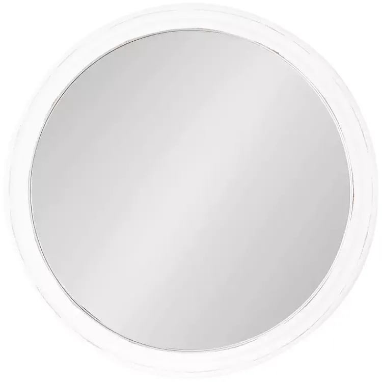 Decorative Mirrors-Kirklands Home Wood Round Mansel Mirror White