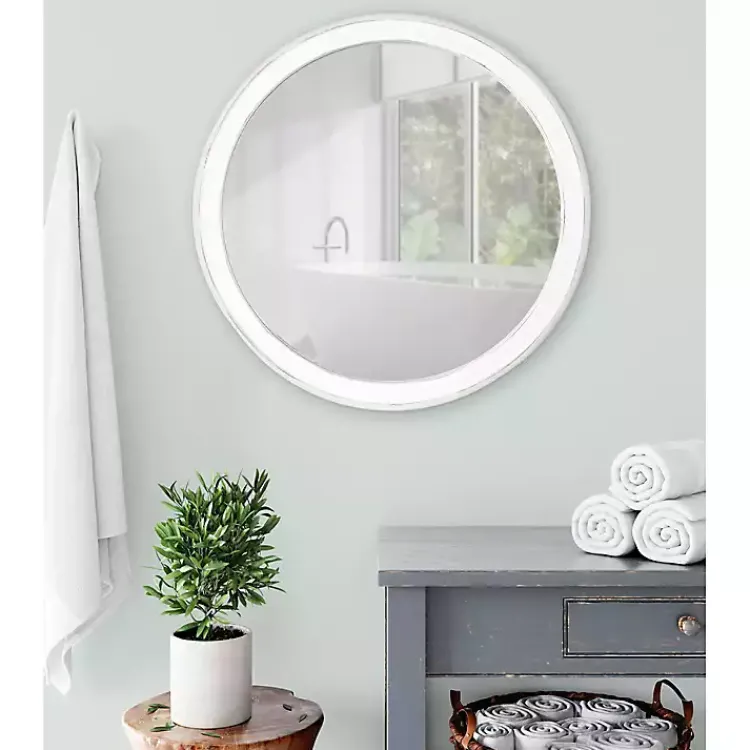 Decorative Mirrors-Kirklands Home Wood Round Mansel Mirror White