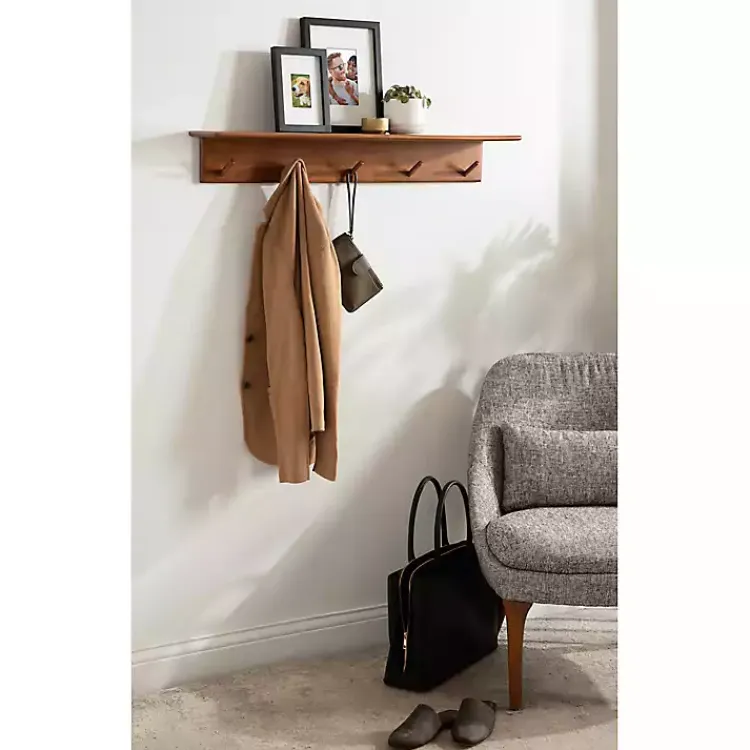 Shelves-Kirklands Home Walnut Wood Alia Shelf with Hooks